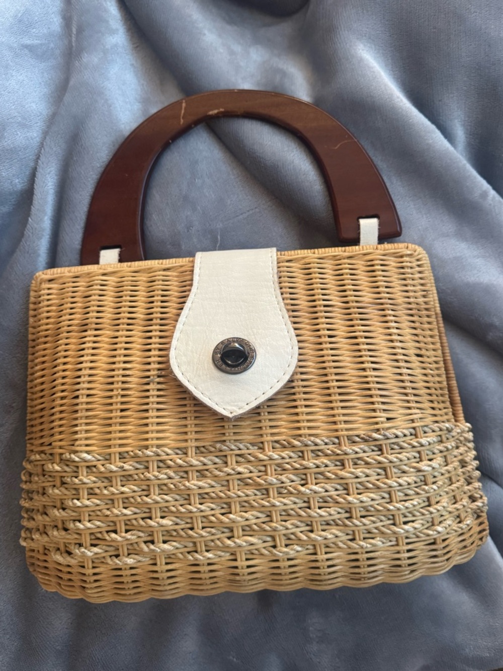 Salvador Bachiller Woven Straw Handbag with Wood Handles